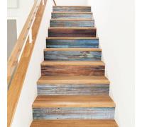 PLIGREAT 15 Bande D'Autocollants pour Contremarches D'Escalier Style Rétro Stickers D'Escalier Autocollants de 18x100cm Imitation Bois Réaliste pour la Décoration de Maisons et D'Hôtels