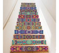 PLIGREAT 15 bande de Décalcomanies D'Escalier à Motif Mandala Coloré Autocollants pour Contremarches de Style Bohème Décoration Murale pour Marches Autocollants pour Contremarches