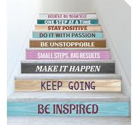 PLIGREAT 15 bandes Phrase de motivation Décalcomanies d’escalier, Peel and Stick Stair Riser Stickers Escalier Texture Bois Murales Décor Pour Steps Home Hotel Decor