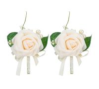 PLIGREAT 2 boutonnière Rose pour Homme Broches de Fleurs Artificielles Blanches pour Mariés Garçons D'Honneur Mariée Demoiselle D'Honneur Décorations pour Cérémonie de Mariage Anniversaire Bal Dîner