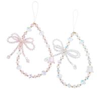 PLIGREAT 2 breloque pour Téléphone Portable en Forme de Nœud en Cristal Bracelet de Poignet à Perles avec Joli Nœud Floral Porte Clés pour Femme et Homme Accessoire pour Sac à Dos Ou Portefeuille