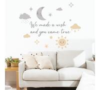 PLIGREAT 2 feuille D'Autocollants Muraux Mignons Soleil Lune Citations « Nous Avons Fait un Vœu et Vous Êtes Devenu Réalité » Autocollants Muraux D'Art Chaudes Amovibles pour Décoration D'Intérieur