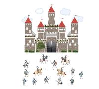 PLIGREAT 2 feuille de Grands Autocollants Muraux de Château Médiéval Autocollants Muraux de Soldats de Dessin Animé en Vinyle Amovibles à Décoller et à Coller Décoration pour Chambre D'Enfant Salon