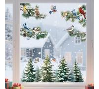 PLIGREAT 2 feuille de Stickers pour Fenêtre Motif Oiseaux D'Hiver Autocollants de Fenêtre de Branche D'Arbre de Forêt de Pins Autocollants Fenêtres de Mésange Bleue Cardinale Rouge pour la Décoration
