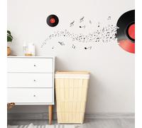 PLIGREAT 2 feuilles de notes de musique Notes murales Notation musicale avec disque Décalcomanies murales Autocollants Amovible DJ Musique Décoration murale pour chambre d’enfant Salon