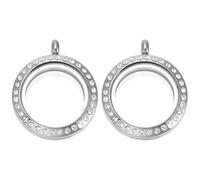 PLIGREAT 2 médaillon Flottant à Mémoire Vivante Pendentif Médaillon Rond en Acier Inoxydable de 25mm avec Strass et Cadre Photo Breloques pour Bricolage et Cadeaux