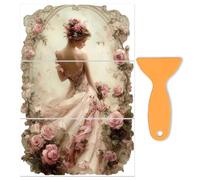 PLIGREAT 3 feuille D'Autocollants à Frotter Dame aux Fleurs Rétro pour Loisirs Créatifs Imperméables Roses Roses à Appliquer Sur les Meubles le Scrapbooking le Bois et la Céramique. 15x30cm