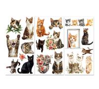 PLIGREAT 3 feuilles Chats mignons frotter sur les transferts pour l’artisanat et les meubles Fleurs chats frotter sur les autocollants pour commodes en bois Armoire Décor