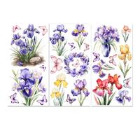 PLIGREAT 3 feuilles frotter sur les transferts pour l’artisanat et les meubles Iris violet papillon imperméable UV DTF transfert autocollants pour commodes en bois Décor de scrapbooking en céramique