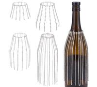 PLIGREAT 4 bouteille de Vin Décorative en Strass Cache Bouteilles de Champagne Scintillant de 5.9(5) cm avec Breloques en Liège pour la Décoration de Table de Mariage et de Champagne. 4 styles