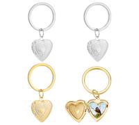 PLIGREAT 4 Pack coeur médaillon porte-clés, coeur craintif Photo médaillons porte-clés pour les femmes qui contient des photos Cadre Photo Charm pendentifs