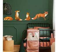 PLIGREAT 4 Pièces Renard Stickers Muraux Chambre d'enfant Mignon de Bande Dessinée Renard Peintures Murales Autocollant Vinyle Bricolage pour Chambre à Coucher Salon Maison Décoration Murale