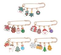 PLIGREAT 5 broche de Noël Broches de Noël avec Cloche Renne Flocon de Neige Chapeau de Père Noël Épingles Festives pour Vêtements de Fête Sacs Décoration Cadeau de Noël 5 styles