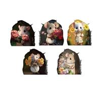 PLIGREAT 5 Pcs 3D Mignon Trou De Souris Fleurs Stickers Muraux, Amovible Vinyle Peel et Stickers Muraux pour Chambre D’enfant Chambre Ferme Salon Salle De Jeux Mur Coin Décoration