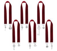 PLIGREAT 6 pcs ruban de velours marque-page Vintage Lotus clé pendentif marque-page vin rouge velours rétro marque-pages Bible marque pour les amateurs de livres enseignants cadeaux