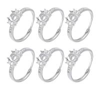 PLIGREAT 6 pièce et 925 ébauches de Bagues à Griffes en Argent Sterling Bases de Bague Réglables à une Griffe pour Montage de Cabochon Irrégulier Sertissage de Pierres Précieuses