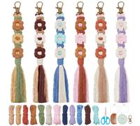 PLIGREAT 6 Sets bricolage macramé fleur porte-clés Kit pour débutants lanière en macramé fait à la main pour téléphone clé sac à main sac à main décor femmes téléphone bracelet sangle