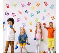 PLIGREAT 64 Pcs Empreintes de Mains Colorées Stickers Muraux, Mignon Mur Art Décor Amovible Vinyle Wall Sticker pour Nursery Classroom Playroom DIY Wall Decor