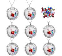 PLIGREAT 8 collier Médaillon Flottant à Mémoire Vivante Pendentif Rond en Acier Inoxydable avec 120 diamant et 8 chaînes Breloques en Verre de 30mm pour Femmes Fabrication de Bijoux DIY