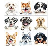PLIGREAT 9 feuilles Chiens mignons Frotter sur les transferts pour l’artisanat et les meubles Frotter sur les autocollants pour commodes en bois Armoire Décor Scrapbooking en céramique Autocollants