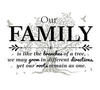 PLIGREAT Autocollant mural en vinyle avec citation familiale, inscription « Family Like Branches on a Tree », décoration murale pour la maison, la cuisine, la chambre à coucher, 39 × 53 cm