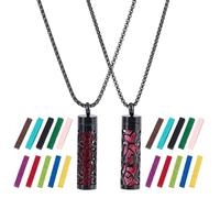 PLIGREAT Collier diffuseur d'huiles essentielles noir 2 styles - Cylindre creux - En acier inoxydable - Pendentif en forme de cœur et de fleurs - Avec coussinets de recharge pour aromathérapie
