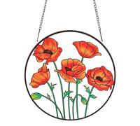 PLIGREAT Fleurs de Coquelicot Peintes + Panneaux Capteurs de Soleil Acrylique Fenêtre Tenture Murale Ornements pour Chambre Salon Balcon Décoration Jardin Pendentifs Décor
