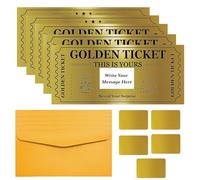 PLIGREAT Pack 5 Golden Ticket Cartes à gratter avec enveloppes Double impression DIY Cartes de coupon Cartes autocollants à gratter Cartes pour anniversaire, vacances, bon d’achat Cadeau de tombola