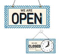 PLIGREAT Panneau Ouvert et Fermé à Rayures Bleu Vif Panneau Double Face Ouvert et Fermé Heures D'Ouverture Plaque Suspendue pour Magasin de Détail Bar Boulangerie Vitrine