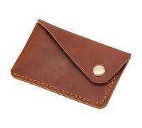 PLIGREAT Porte-cartes en cuir marron avec bouton | Étui pour cartes en cuir cousu à la main, espace de rangement minimaliste au format de poche, idéal pour les hommes