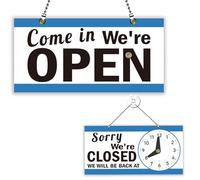 PLIGREAT Simple panneau bleu ouvert, double face, signalétique ouvert/fermé, plaque d'accueil des heures pour magasin de détail, bar, boulangerie, vitrine, décoration murale à suspendre, 30x15 cm