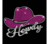 PLIGREAT Transfert thermocollant, motif chapeau de cowboy avec strass thermocollants, autocollants roses pour réparation de vêtements, vestes, t-shirts, pantalons, sacs