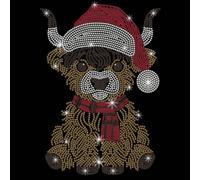 PLIGREAT Transfert thermocollant, motif vache des Highlands, strass de Noël, décalcomanie de transfert thermique, décalcomanie de réparation de vêtements pour veste, t-shirt, pantalon, sac à faire