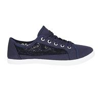 Plimsolls Chaussures plates en toile douce et légère avec dentelle brodée pour femme, bleu marine, 40 EU