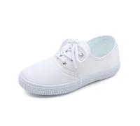 Plimsolls Chaussures unisexes en toile blanche à enfiler, à lacets et sangle magique, baskets d'école, chaussures de gym légères et respirantes pour salle de classe pour tout-petits, garçons et filles