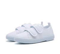 Plimsolls Chaussures unisexes en toile blanche à enfiler, à lacets et sangle magique, baskets d'école, chaussures de gym légères et respirantes pour salle de classe pour tout-petits, garçons et filles