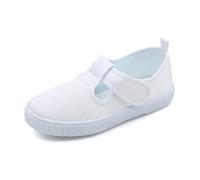 Plimsolls Chaussures unisexes en toile blanche à enfiler, à lacets et sangle magique, baskets d'école, chaussures de gym légères et respirantes pour salle de classe pour tout-petits, garçons et filles