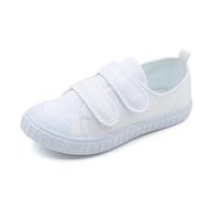 Plimsolls Chaussures unisexes en toile blanche à enfiler, à lacets et sangle magique, baskets d'école, chaussures de gym légères et respirantes pour salle de classe pour tout-petits, garçons et filles