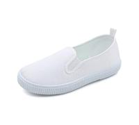 Plimsolls Chaussures unisexes en toile blanche à enfiler, à lacets et sangle magique, baskets d'école, chaussures de gym légères et respirantes pour salle de classe pour tout-petits, garçons et filles