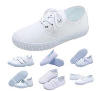 Plimsolls Escarpins unisexes pour enfants, garçons et filles, chaussures de sport, chaussures de sport, baskets noires et blanches, faciles à fixer, à enfiler, en toile polyéthylène, pour la rentrée