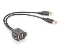 Plinkwirekb Câble d'extension double USB 2.0 A mâle vers femelle, câble convertisseur de traversée de châssis à bride de montage sur panneau à vis USB Type A combiné (1 m)