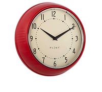 PLINT Horloge Murale rétro Silent Non-Ticking Décoratif Red Color Wall Clock, Rétro Style Décoration Murale pour la Cuisine Living Room Home, Bureau, École, Easy to Read Large Numbers