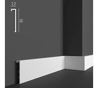 Plinthe passepoil coprimarmo de 2 mètres, dimensions 10 x 2,2 cm, socle en duropolymère hdps (plus résistant que le PVC et le bois) blanc peint, passe-tubes, pas de moisissure