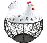 Pliraydn Panier d'oeufs Poule Decor - Rangement Fer et ceramique Blanc | Poule decoratrice et fonctionnelle: grande capacite pour oeufs; peut accueillir fruits et legumes; fer et ceramique.