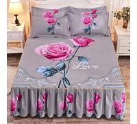 Plissé Cantonnière à Volants Ruffled Couvre-Lits Dessus De Lits Jupe De Lit à Volants Laisser Tomber Enveloppement De Lit Autour-e Queen avec 2 Taies d'oreiller,A-200x220cm