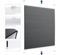 Plissé en nid d'abeille Sekey sans percer 70×130 cm double plissé gris-blanc Plissé Klemmfix 100% occultation & protection solaire Store plissé Klemmfix pour fenêtre & porte