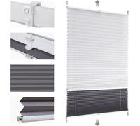 Plissé Sekey 85×120 cm sans perçage Plissé d'occultation Day+Night Blanc+Gris Opaque Store plissé Klemmfix 100% Obscurcissant Protection visuelle pour fenêtres