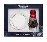 Plisson Coffret rasage Blaireau rouge nacré poil naturel gris Taille 12 avec support et bol savon