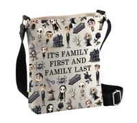 PLITI Addams Family Merchandise Broadway Sac à bandoulière pour fans de la famille « It's Family First And Family Last The AD », First Last Family Cbagu, 8×7.5×1.8inches