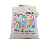 PLITI Bonjour Hello Aloha Hola Guten Tag Hej Sac fourre-tout Parc d'attractions Cadeau Magic Kingdom Sac à main Loisirs, Bonjour Hello Aloha Tgu, medium